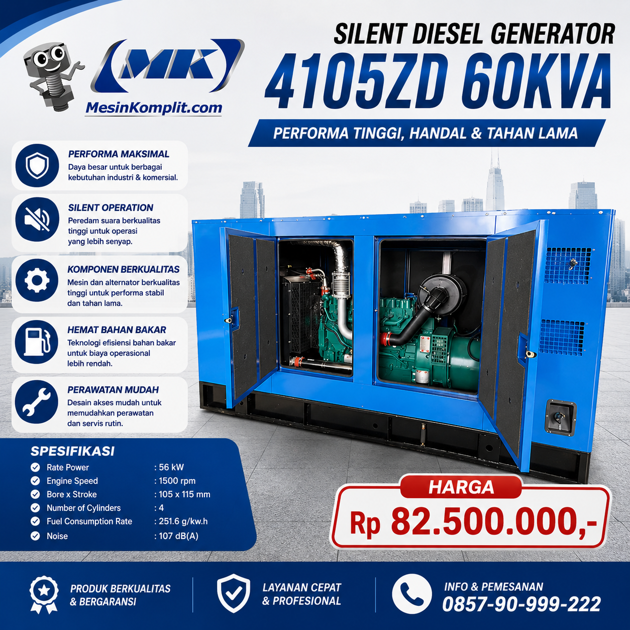 Genset Super Silent 60KVA...